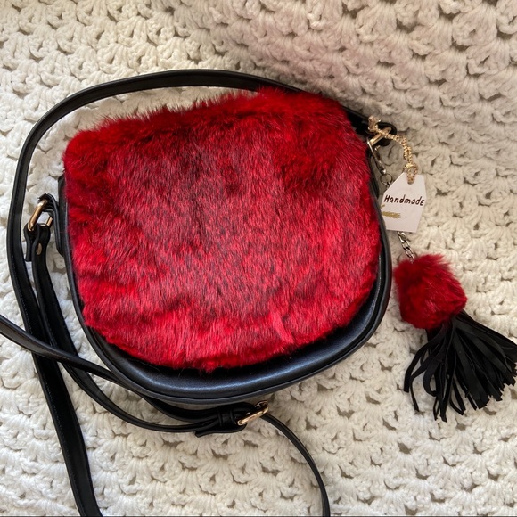 Handmade Real Rabbit Red Fur Handbag - Picture 5 of 8